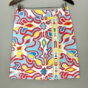 J. McLaughlin Button Front A-Line Skirt Women’s Size 2 Side Zip Stretch Colorful